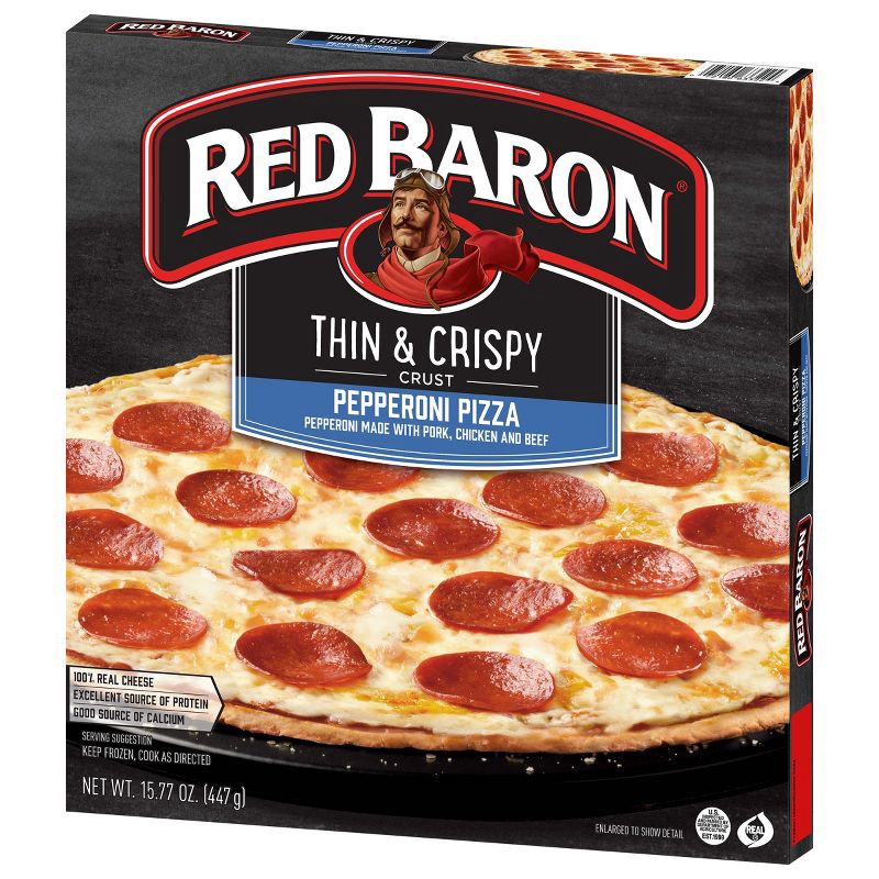 slide 2 of 9, Red Baron Pepperoni Thin Crust Frozen Pizza - 15.77oz, 15.77 oz