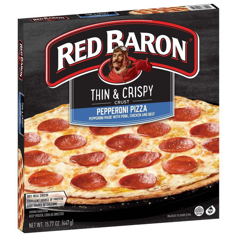 slide 3 of 9, Red Baron Pepperoni Thin Crust Frozen Pizza - 15.77oz, 15.77 oz