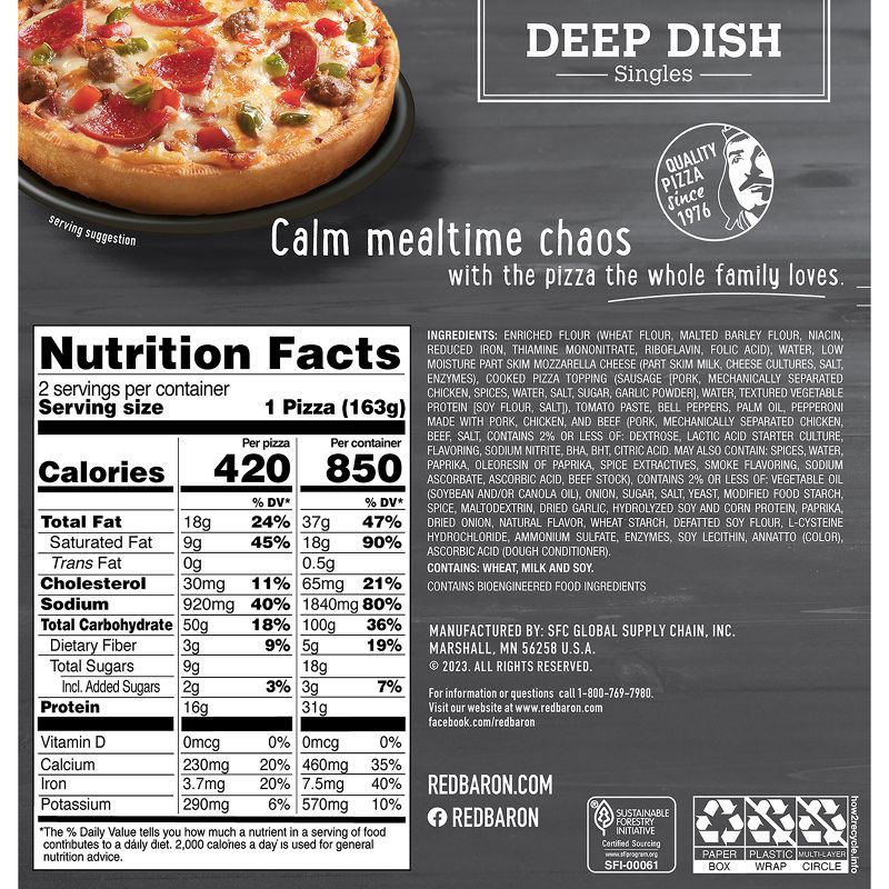 slide 2 of 8, Red Baron Supreme Deep Dish Personal Frozen Pizza - 11.5oz, 11.5 oz