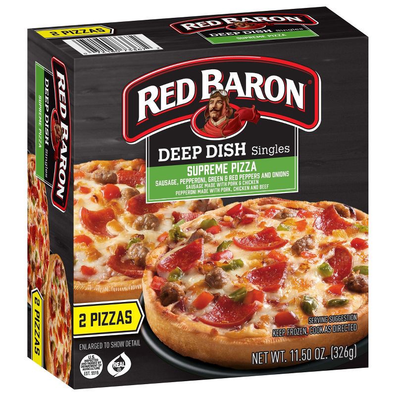 slide 3 of 8, Red Baron Supreme Deep Dish Personal Frozen Pizza - 11.5oz, 11.5 oz