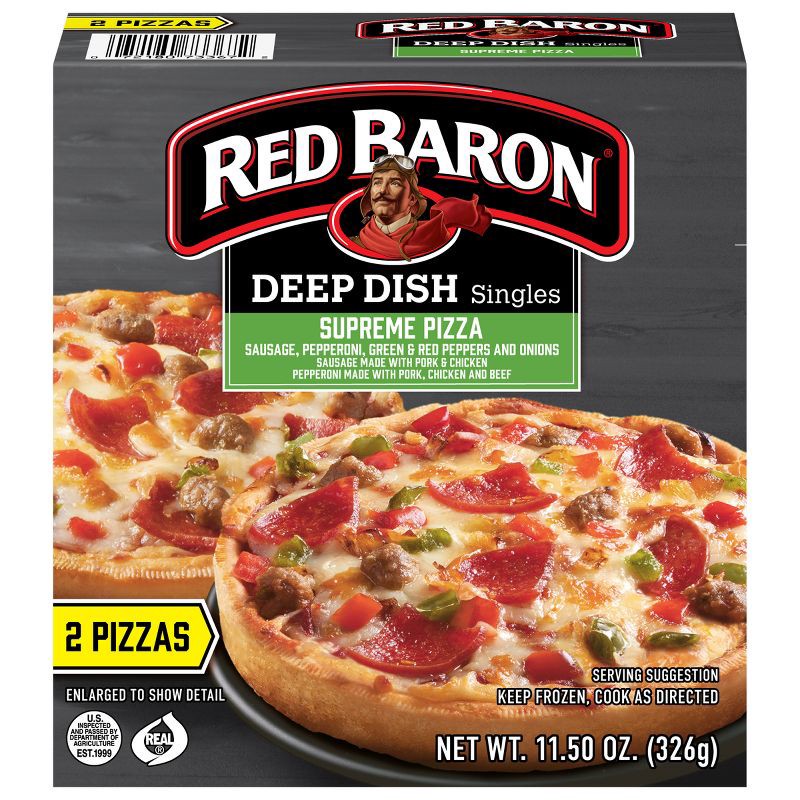 slide 1 of 8, Red Baron Supreme Deep Dish Personal Frozen Pizza - 11.5oz, 11.5 oz