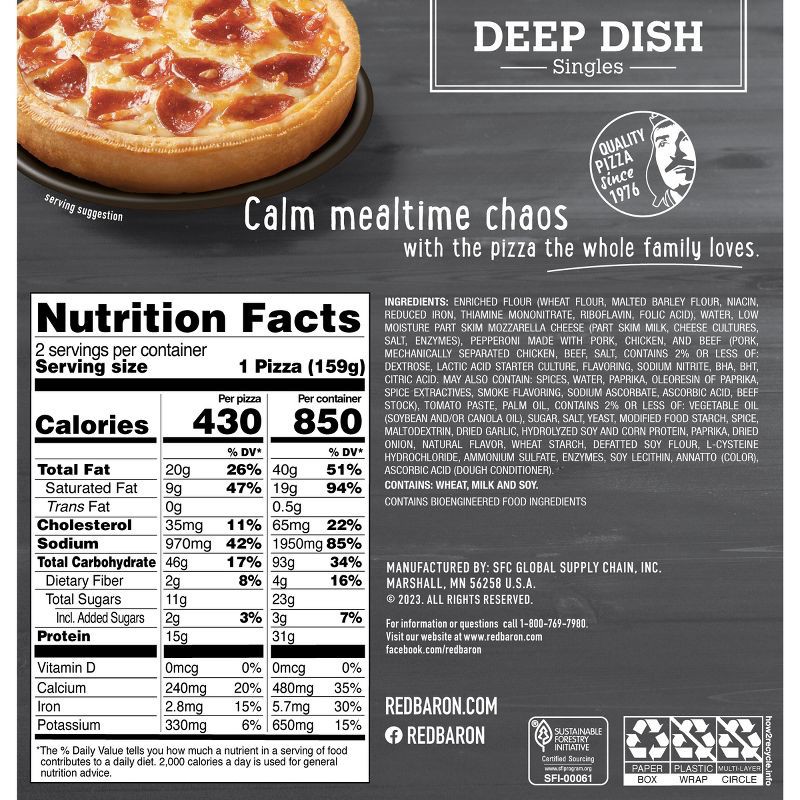 slide 5 of 9, Red Baron Pepperoni Deep Dish Personal Frozen Pizza - 11.2oz, 11.2 oz