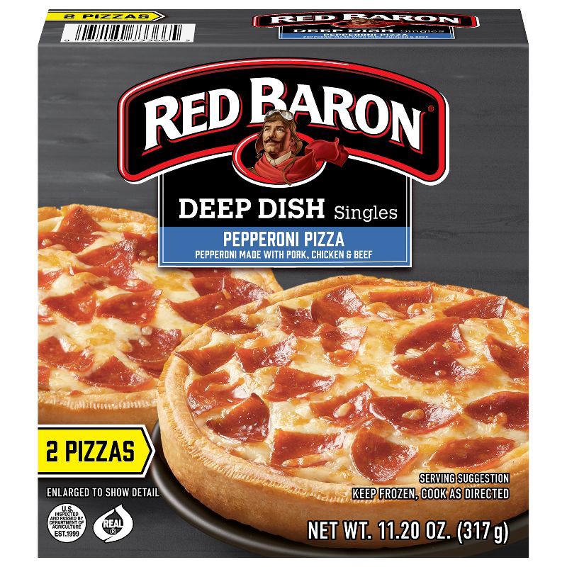 slide 1 of 9, Red Baron Pepperoni Deep Dish Personal Frozen Pizza - 11.2oz, 11.2 oz