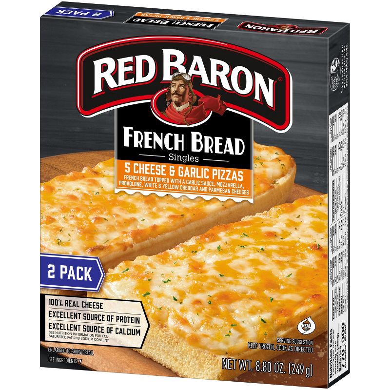 slide 2 of 8, Red Baron Five Cheese and Garlic French Bread Personal Frozen Pizza - 8.8oz/2pk, 2 ct; 8.8 oz