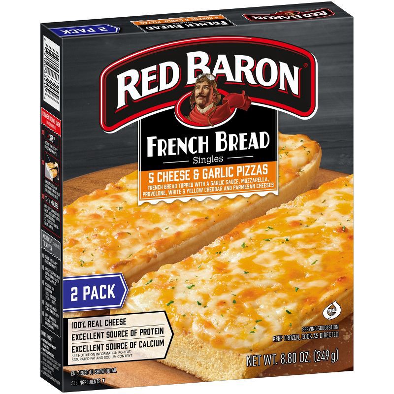 slide 3 of 8, Red Baron Five Cheese and Garlic French Bread Personal Frozen Pizza - 8.8oz/2pk, 2 ct; 8.8 oz