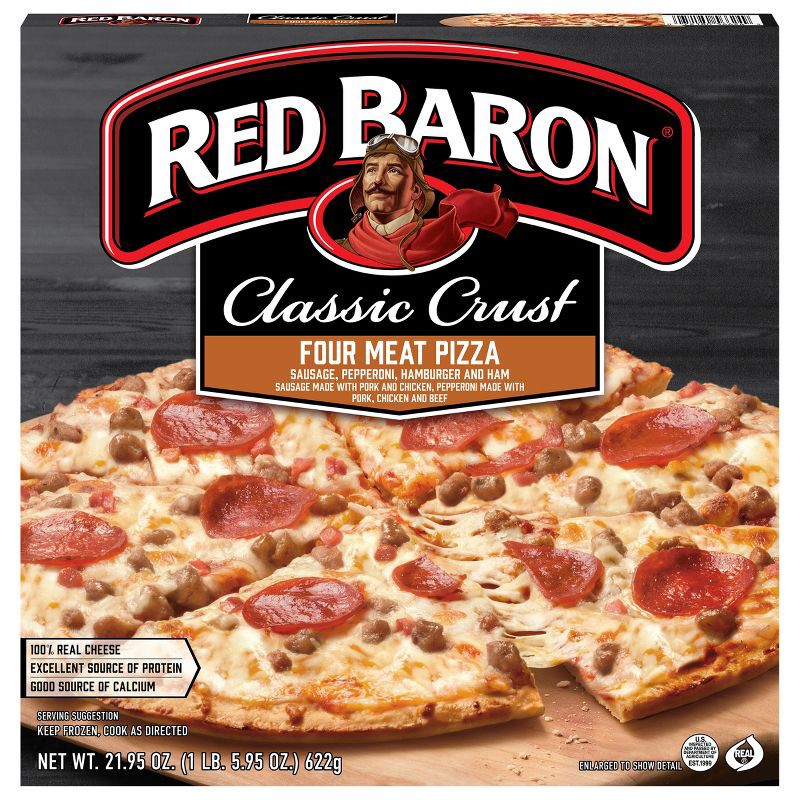 slide 1 of 9, Red Baron Four Meat Classic Crust Frozen Pizza - 21.95oz, 21.95 oz