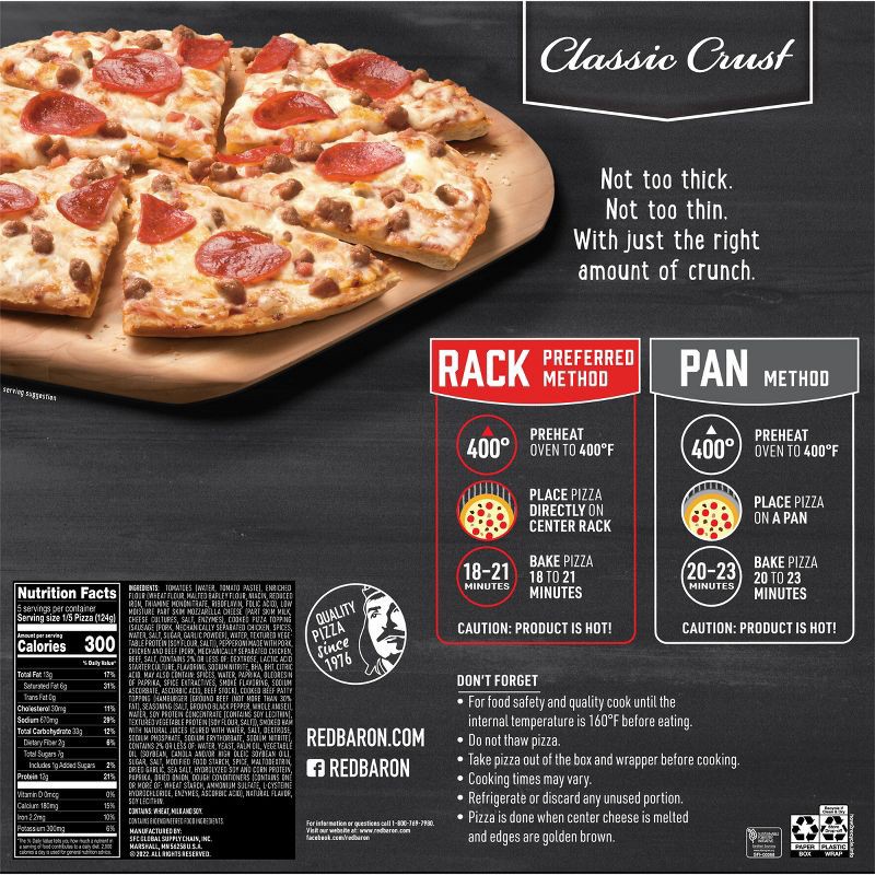 slide 4 of 9, Red Baron Four Meat Classic Crust Frozen Pizza - 21.95oz, 21.95 oz