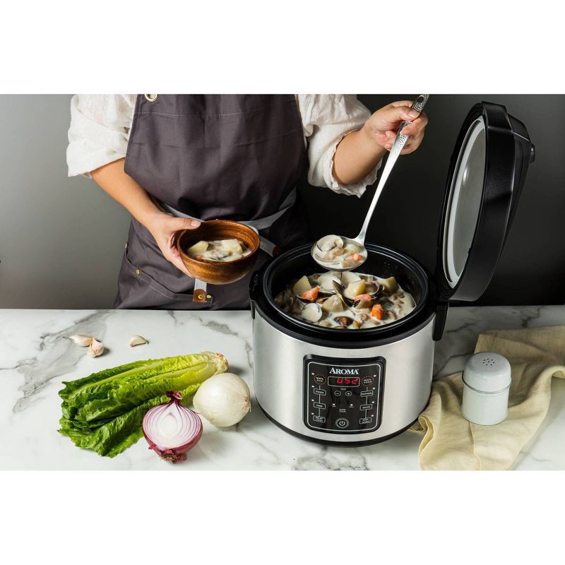 slide 3 of 10, Aroma 20 Cup Digital Multicooker & Rice Cooker - Stainless Steel: 5 Settings, Automatic Keep Warm, Nonstick, 700W, 1 ct