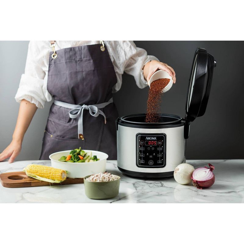 slide 4 of 10, Aroma 20 Cup Digital Multicooker & Rice Cooker - Stainless Steel: 5 Settings, Automatic Keep Warm, Nonstick, 700W, 1 ct