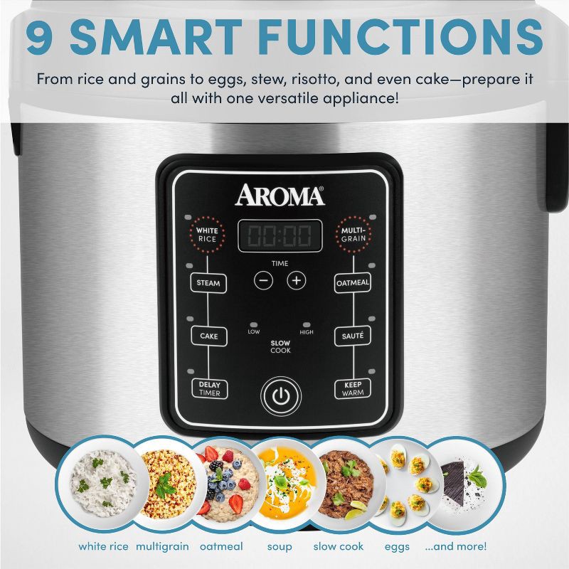 slide 7 of 10, Aroma 20 Cup Digital Multicooker & Rice Cooker - Stainless Steel: 5 Settings, Automatic Keep Warm, Nonstick, 700W, 1 ct