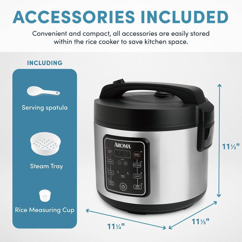 slide 9 of 10, Aroma 20 Cup Digital Multicooker & Rice Cooker - Stainless Steel: 5 Settings, Automatic Keep Warm, Nonstick, 700W, 1 ct