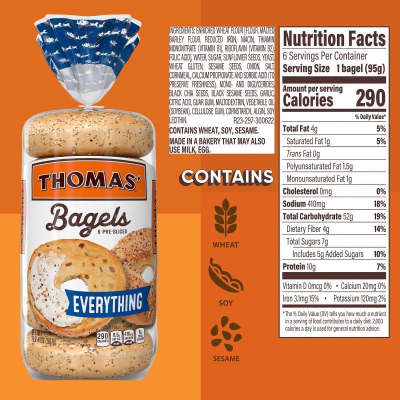 slide 4 of 11, Thomas' Everything Bagels - 20oz/6ct, 6 ct; 20 oz