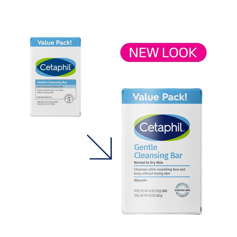 slide 3 of 10, Cetaphil Gentle Cleansing Skin Bar Soap - 3pk/4.5oz, 3 ct; 4.5 oz