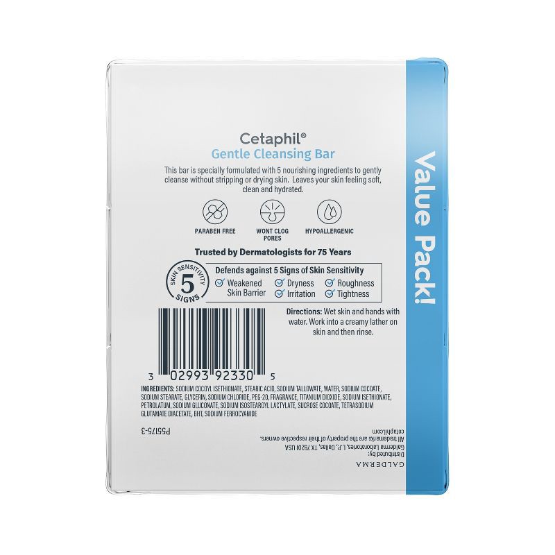 slide 6 of 10, Cetaphil Gentle Cleansing Skin Bar Soap - 3pk/4.5oz, 3 ct; 4.5 oz