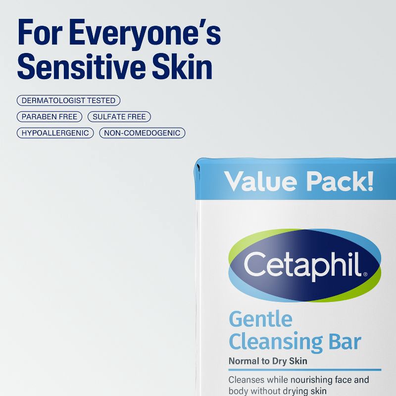 slide 8 of 10, Cetaphil Gentle Cleansing Skin Bar Soap - 3pk/4.5oz, 3 ct; 4.5 oz
