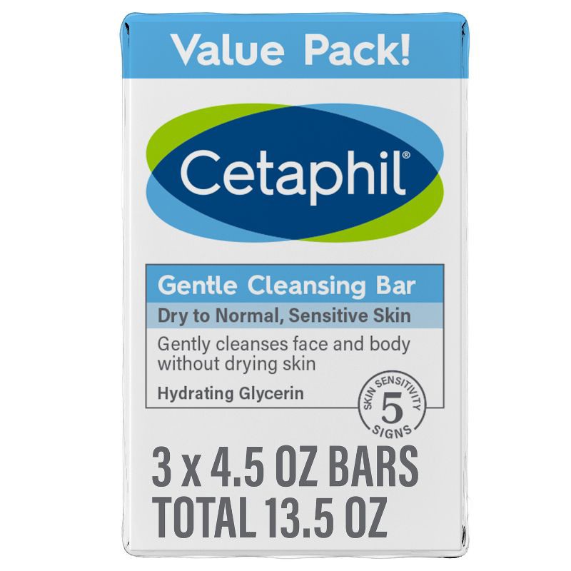 slide 1 of 5, Cetaphil Gentle Cleansing Skin Bar Soap - 3pk/4.5oz, 3 ct; 4.5 oz