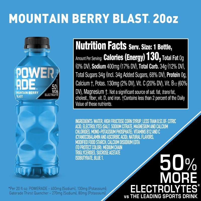 slide 6 of 6, POWERADE Mountain Berry Blast Sports Drink - 8pk/20 fl oz Bottles, 8 ct; 20 fl oz