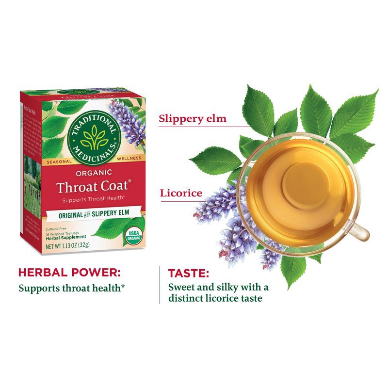 slide 9 of 14, Traditional Medicinals Organic Throat Coat Herbal Dietary Supplement Herbal Tea - 16ct, 16 ct