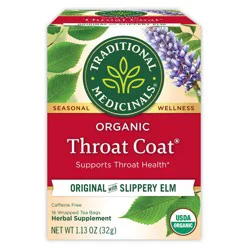 Traditional Medicinals Organic Throat Coat Herbal Dietary Supplement Herbal Tea - 16ct