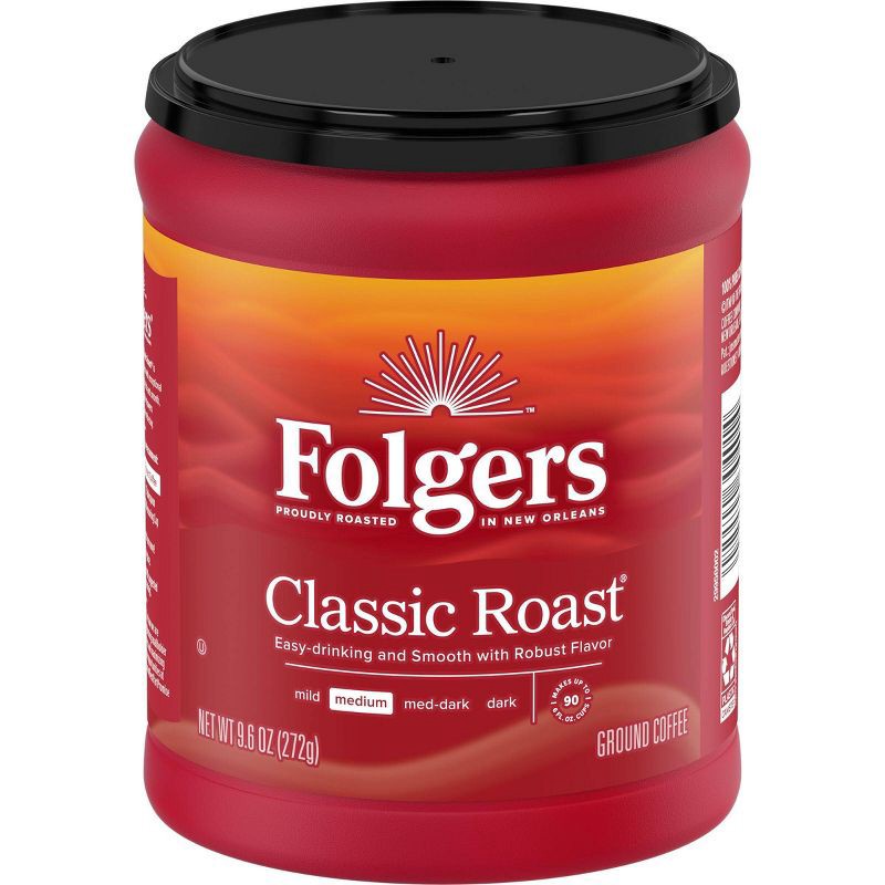 slide 1 of 6, Folgers Classic Medium Roast Ground Coffee - 9.6oz, 9.6 oz