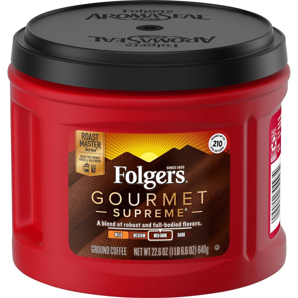 slide 2 of 7, Folgers Gourmet Supreme Dark Roast Ground Coffee, 24.2 oz