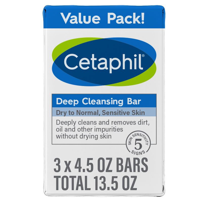 slide 1 of 6, Cetaphil Deep Cleansing Skin Bar Soap - 3pk - 4.5oz each, 3 ct; 4.5 oz