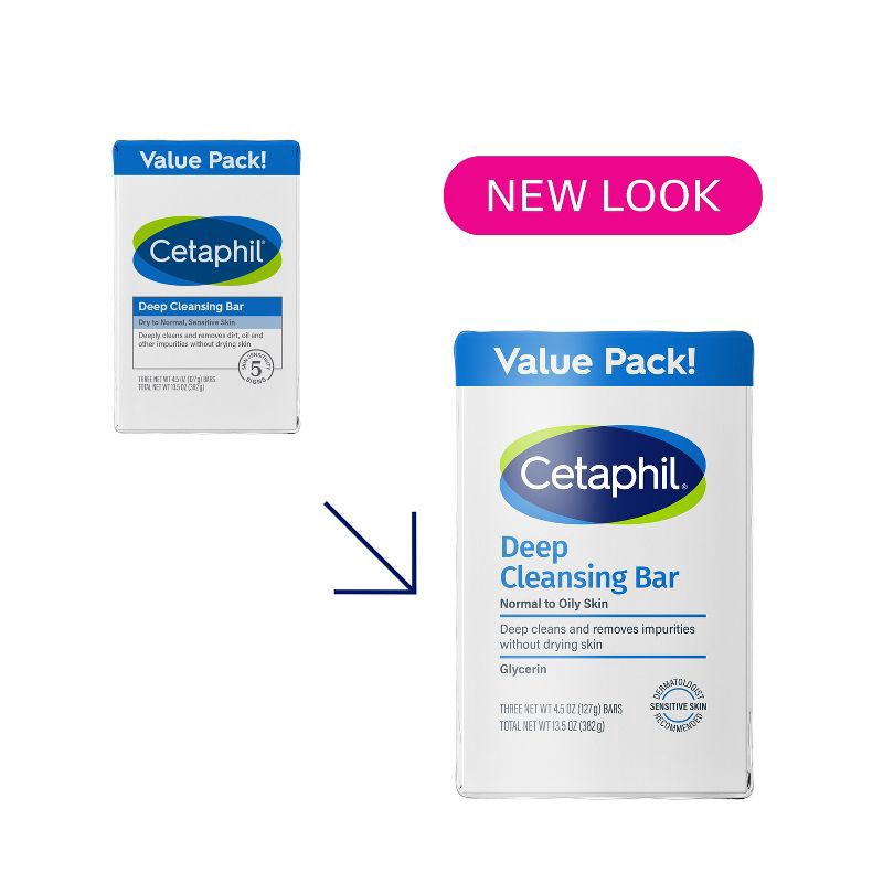 slide 3 of 10, Cetaphil Deep Cleansing Skin Bar Soap - 3pk - 4.5oz each, 3 ct; 4.5 oz