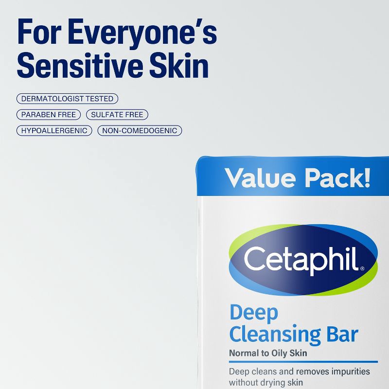 slide 8 of 10, Cetaphil Deep Cleansing Skin Bar Soap - 3pk - 4.5oz each, 3 ct; 4.5 oz