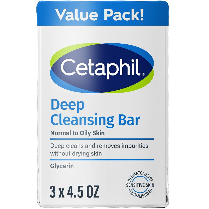 slide 1 of 10, Cetaphil Deep Cleansing Skin Bar Soap - 3pk - 4.5oz each, 3 ct; 4.5 oz