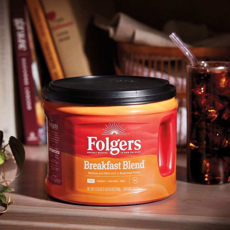 slide 2 of 4, Folgers Breakfast Blend Mild Roast Ground Coffee - 22.6oz, 22.6 oz