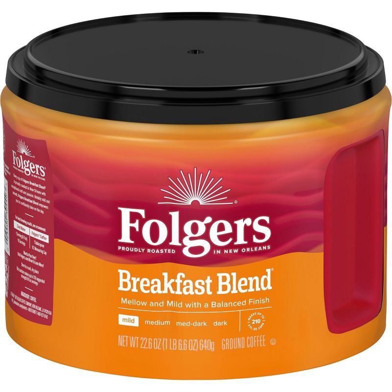 slide 1 of 4, Folgers Breakfast Blend Mild Roast Ground Coffee - 22.6oz, 22.6 oz