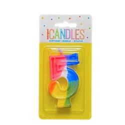 Unique Rainbow Numeral 5 Candle