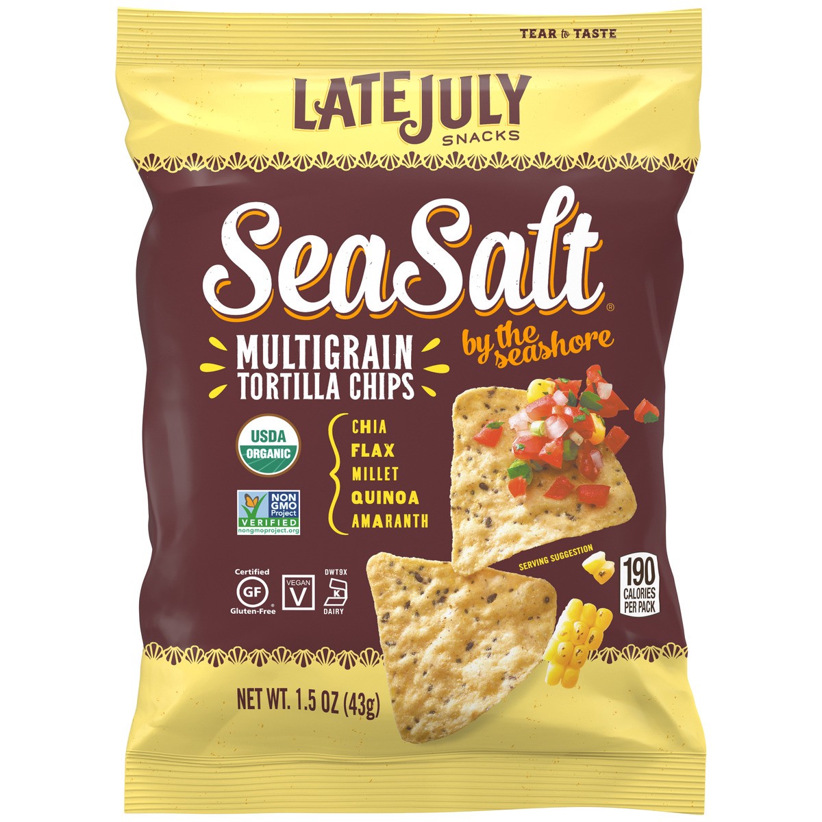 slide 1 of 5, Late July Snacks Multigrain Tortilla Chips, 1.5 oz