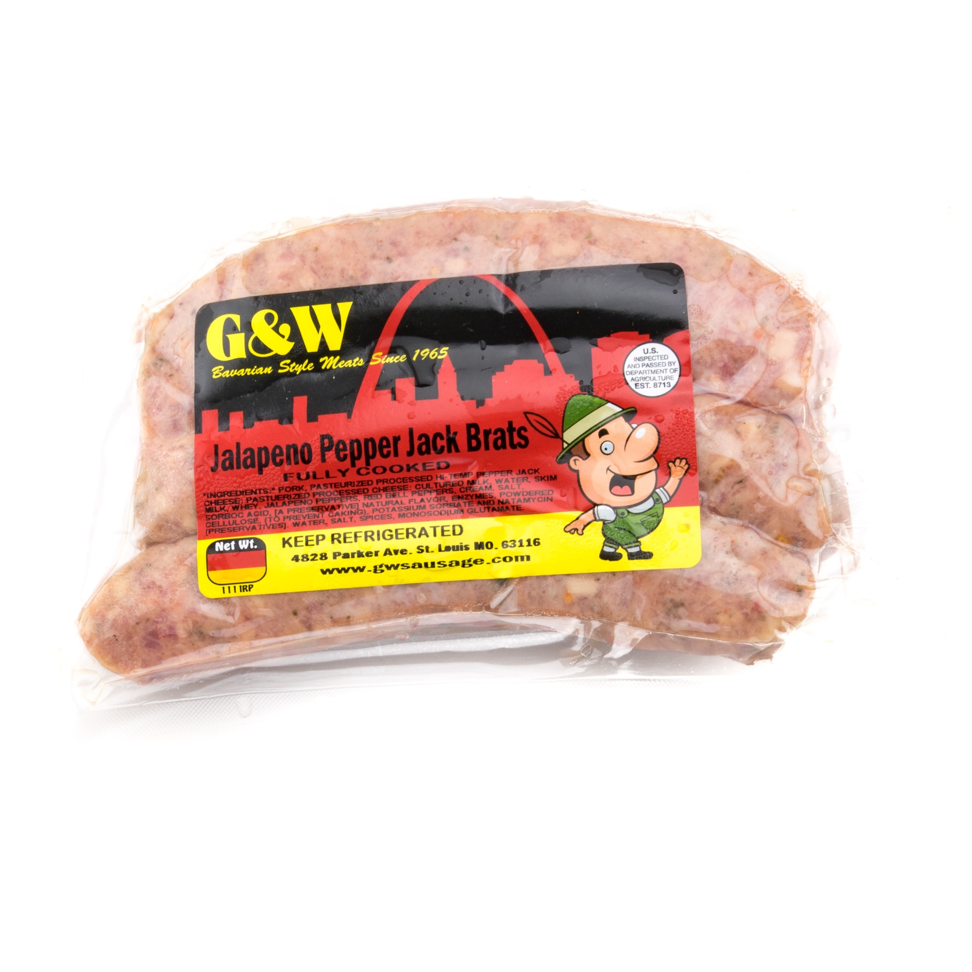 slide 1 of 1, G&W Smoked Jalapeno Pepperjack Bratwurst, per lb