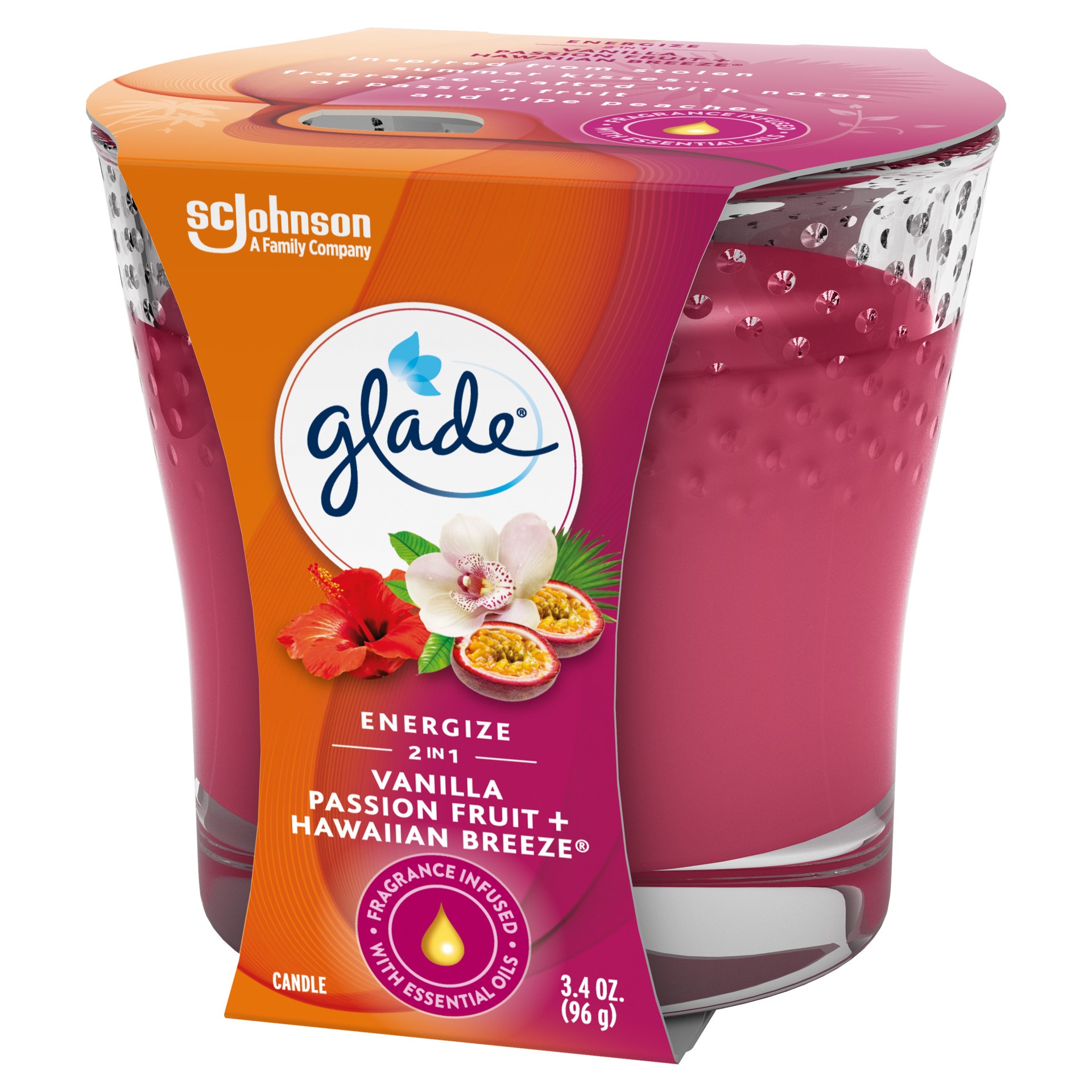 slide 2 of 5, Glade Scented Candle Jar, Vanilla Passion Fruit & Hawaiian Breeze 2-in-1, Fragrance Infused with Essential Oils, 3.4 oz, 3.4 oz