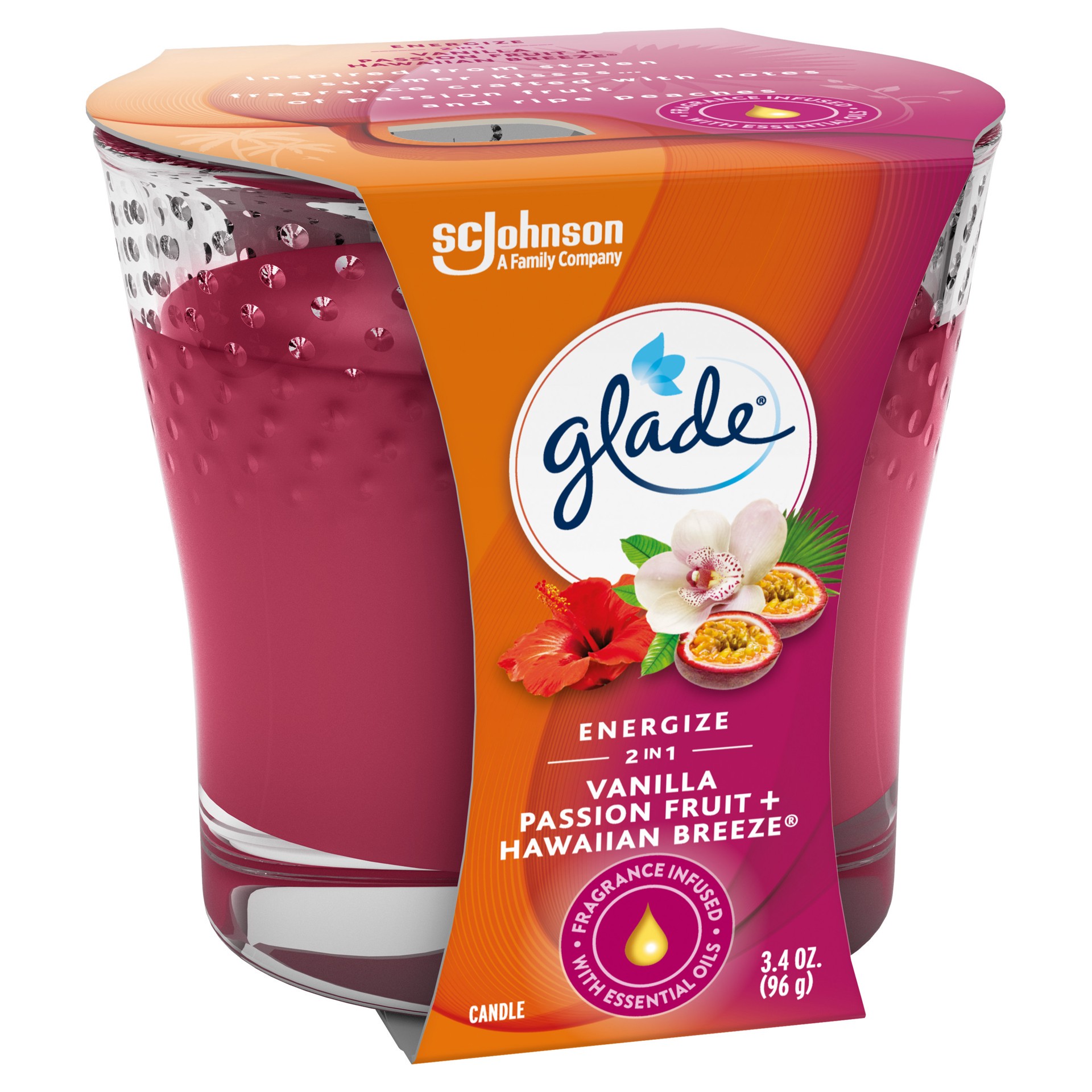 slide 3 of 5, Glade Scented Candle Jar, Vanilla Passion Fruit & Hawaiian Breeze 2-in-1, Fragrance Infused with Essential Oils, 3.4 oz, 3.4 oz