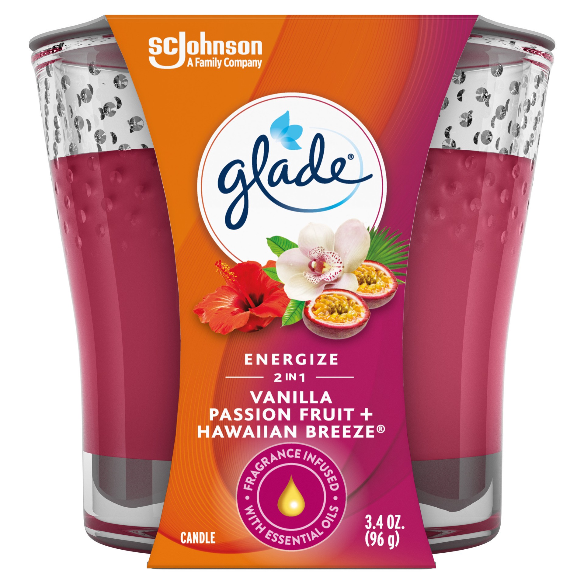 slide 1 of 5, Glade Scented Candle Jar, Vanilla Passion Fruit & Hawaiian Breeze 2-in-1, Fragrance Infused with Essential Oils, 3.4 oz, 3.4 oz
