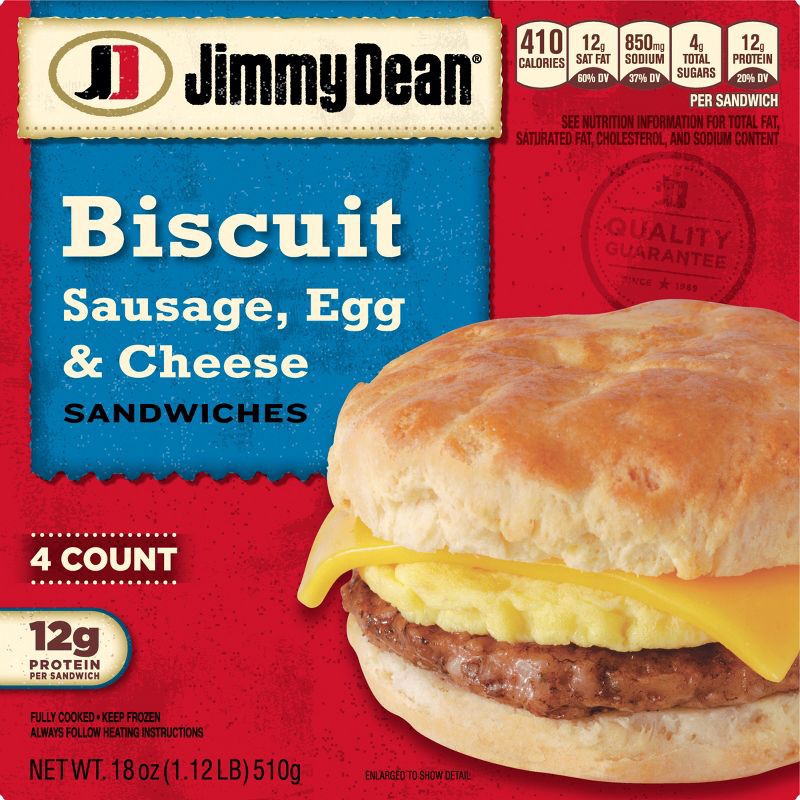 slide 1 of 10, Jimmy Dean Sausage Egg & Cheese Frozen Biscuit Sandwiches - 18.4oz/4ct, 18.4 oz, 4 ct