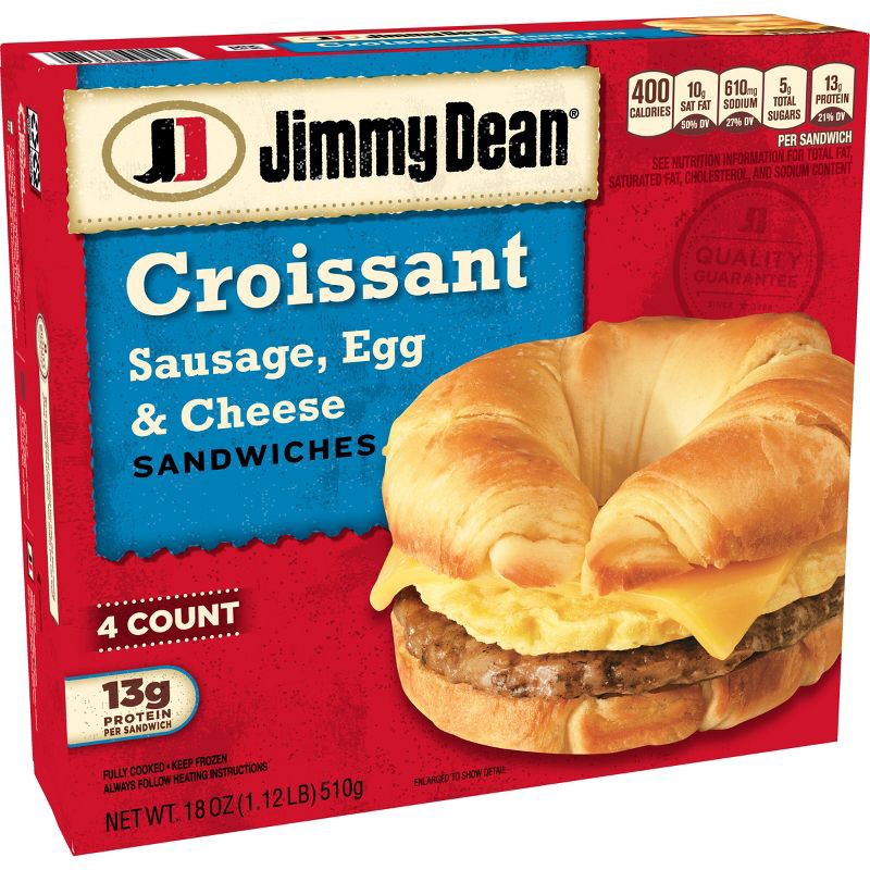 slide 9 of 11, Jimmy Dean Sausage Egg & Cheese Frozen Croissant Sandwiches - 4ct, 4 ct