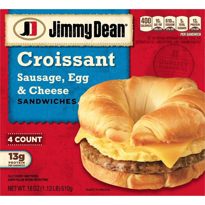 slide 1 of 10, Jimmy Dean Sausage Egg & Cheese Frozen Croissant Sandwiches - 4ct, 4 ct