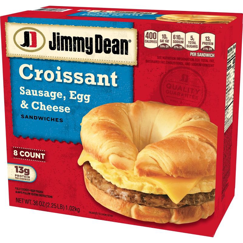 slide 9 of 13, Jimmy Dean Sausage, Egg, & Cheese Frozen Croissant - 36oz/8ct, 8 ct; 36 oz