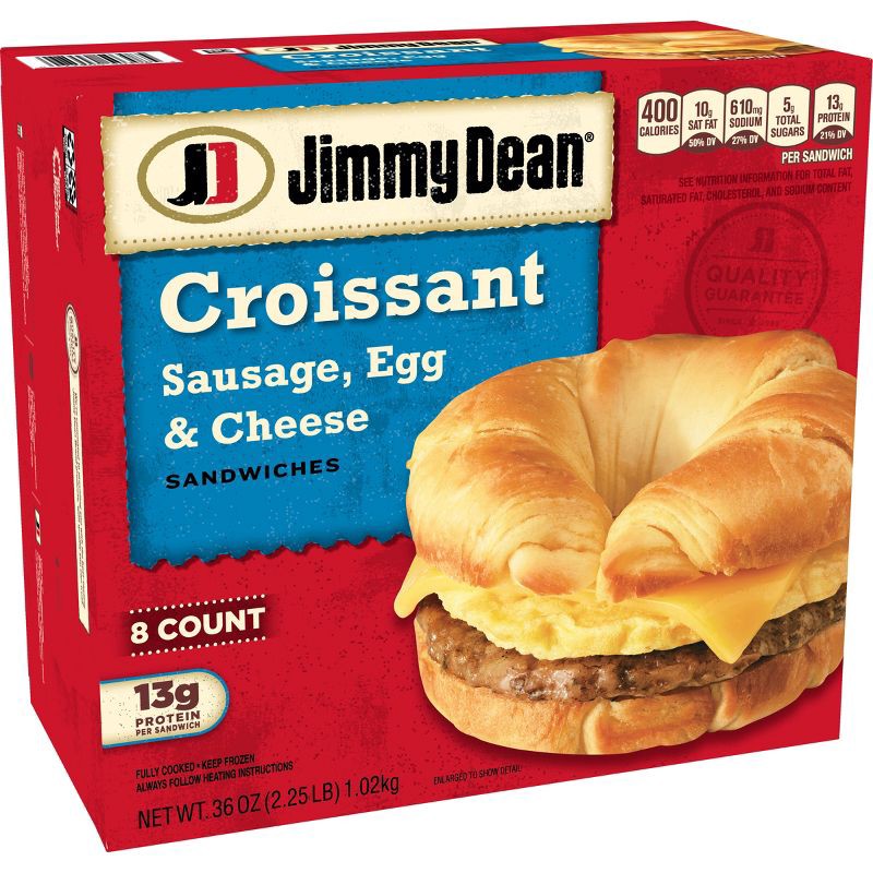 slide 11 of 13, Jimmy Dean Sausage, Egg, & Cheese Frozen Croissant - 36oz/8ct, 8 ct; 36 oz