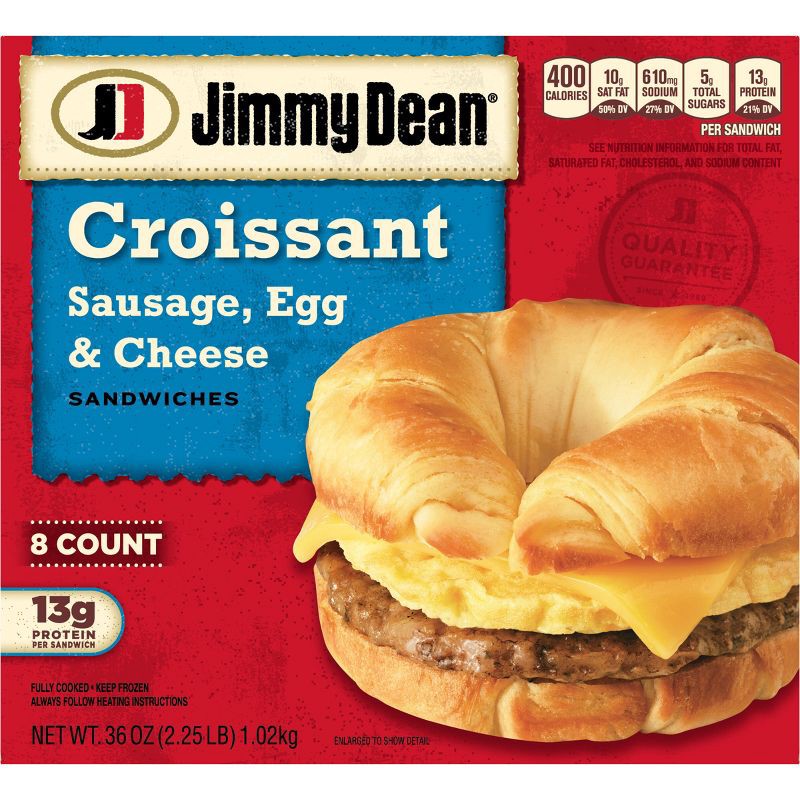 slide 1 of 13, Jimmy Dean Sausage, Egg, & Cheese Frozen Croissant - 36oz/8ct, 8 ct; 36 oz