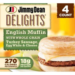 Jimmy Dean Delights Turkey Sausage, Egg Whites, & Cheese Frozen English Muffin - 4ct
