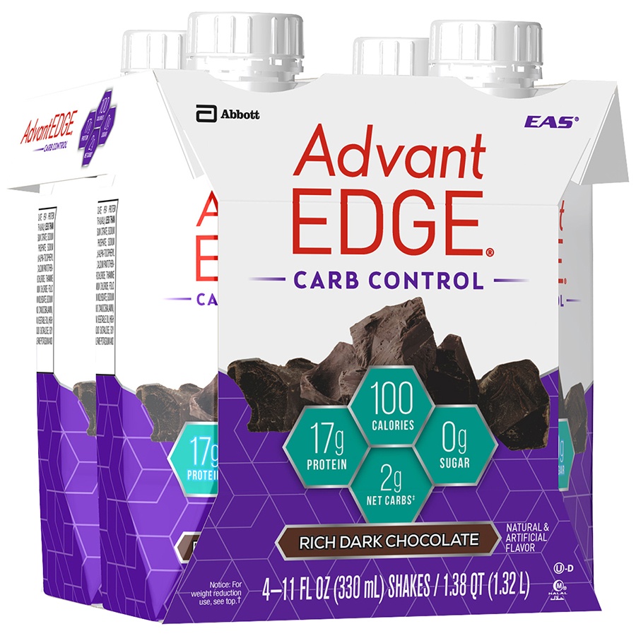 slide 2 of 5, EAS AdvantEDGE Rich Dark Chocolate Carb Control Protein Shake, 4 ct; 11 fl oz