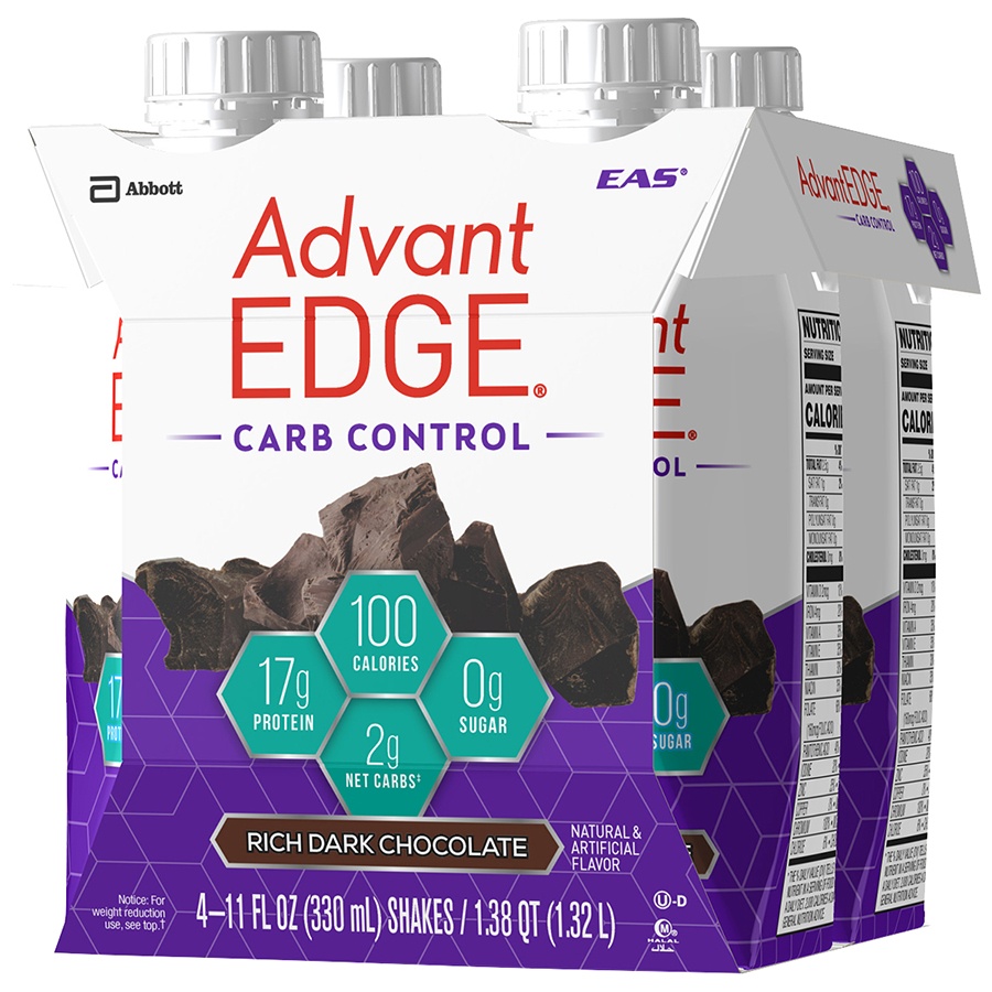 slide 3 of 5, EAS AdvantEDGE Rich Dark Chocolate Carb Control Protein Shake, 4 ct; 11 fl oz