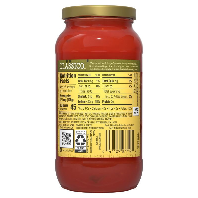 slide 9 of 14, Classico Tomato and Basil Pasta Sauce - 24oz, 24 oz