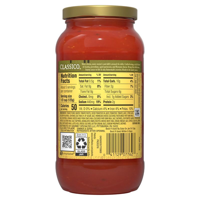 slide 9 of 12, Classico Four Cheese Pasta Sauce 24oz, 24 oz