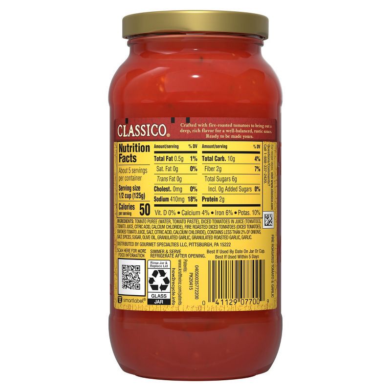 slide 8 of 9, Classico Fire Roasted Tomato & Garlic Pasta Sauce - 24oz, 24 oz