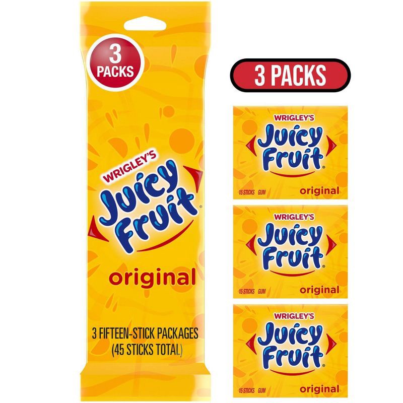 slide 1 of 8, Juicy Fruit Gum - 15 sticks/3pk, 3 ct